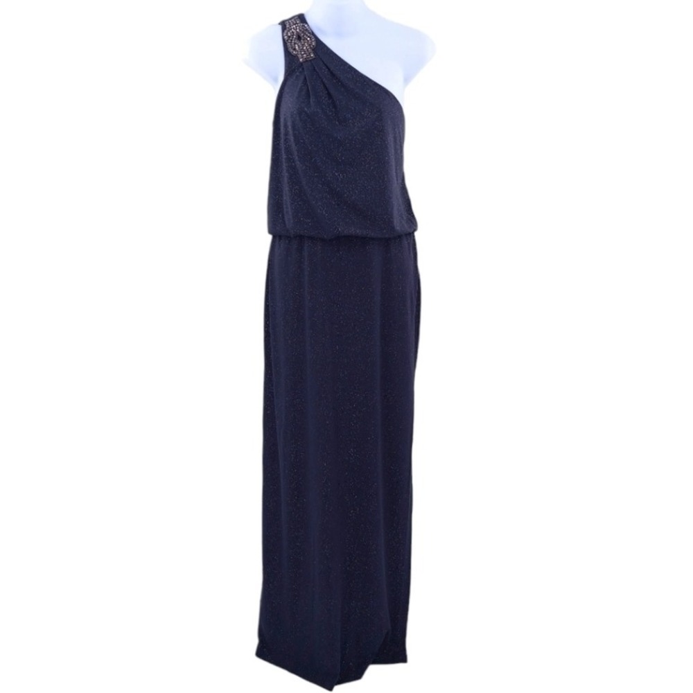 Xscape One-Shoulder Dark Grey/black Sparkle Evening Gown
